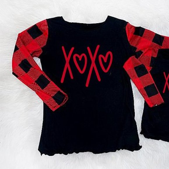 NWT  ❤️Black & Red Buffalo Check 'XOXO' Long-Sleeve Tee - 2X - Picture 1 of 4